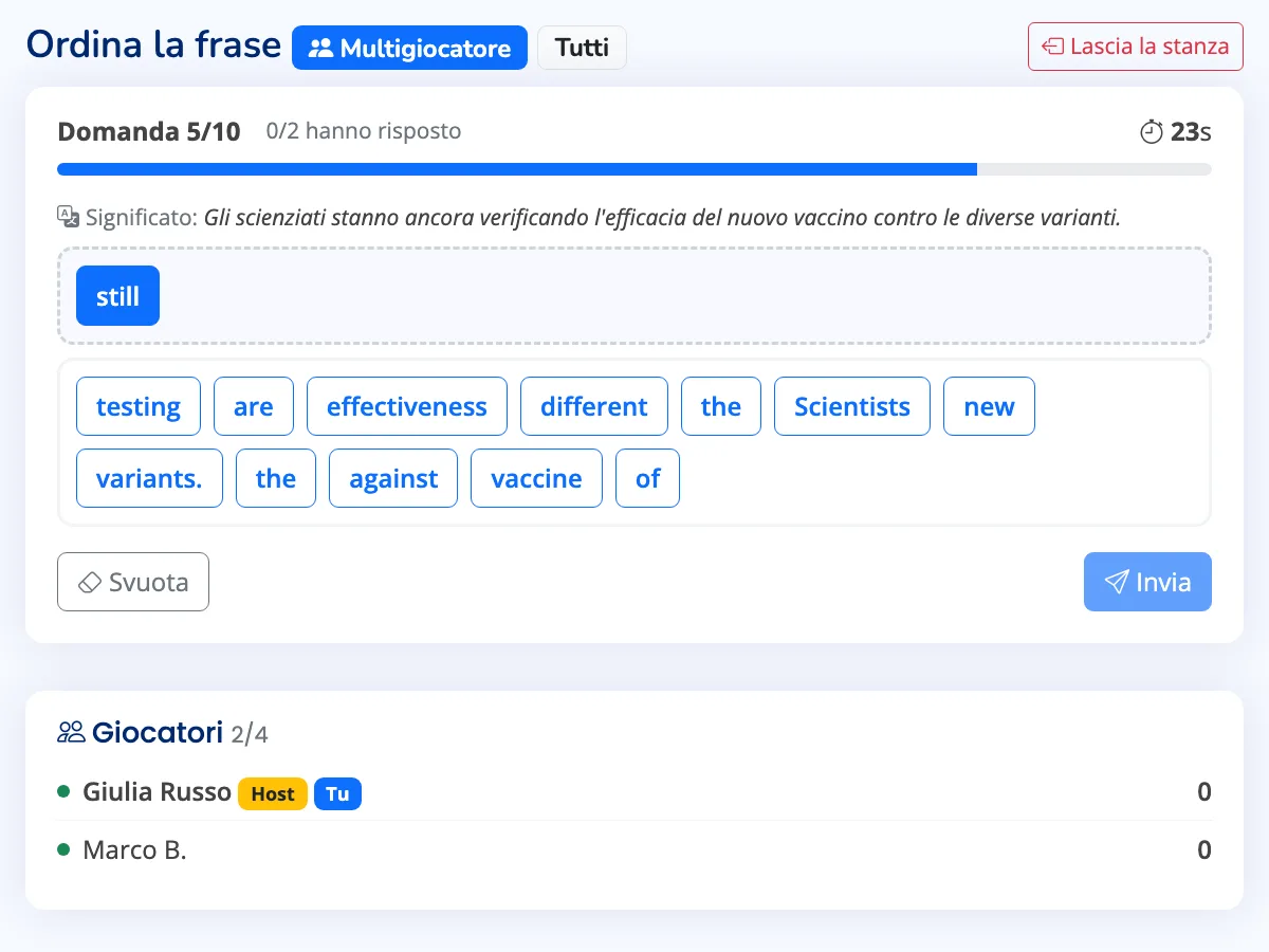 Schermata di una stanza multigiocatore